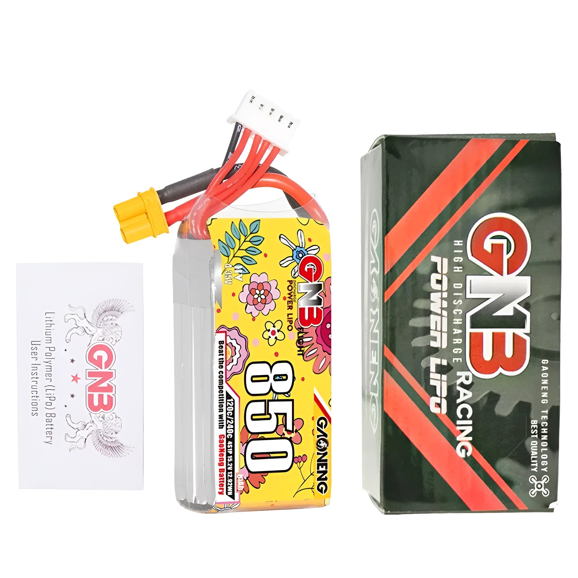 GNB 850mAh 4S 15.2V 120C LiPo battery pack with XT30 connector for RC aircraft