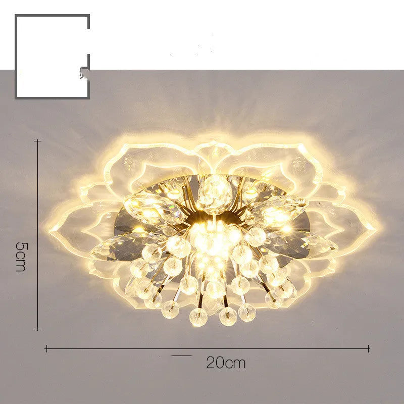Modern crystal ceiling lamp with flower-shaped shade showing concealed and exposed installation options