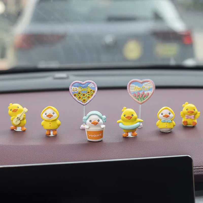 PVC car dashboard decoration set with six cartoon ducklings and hello sign