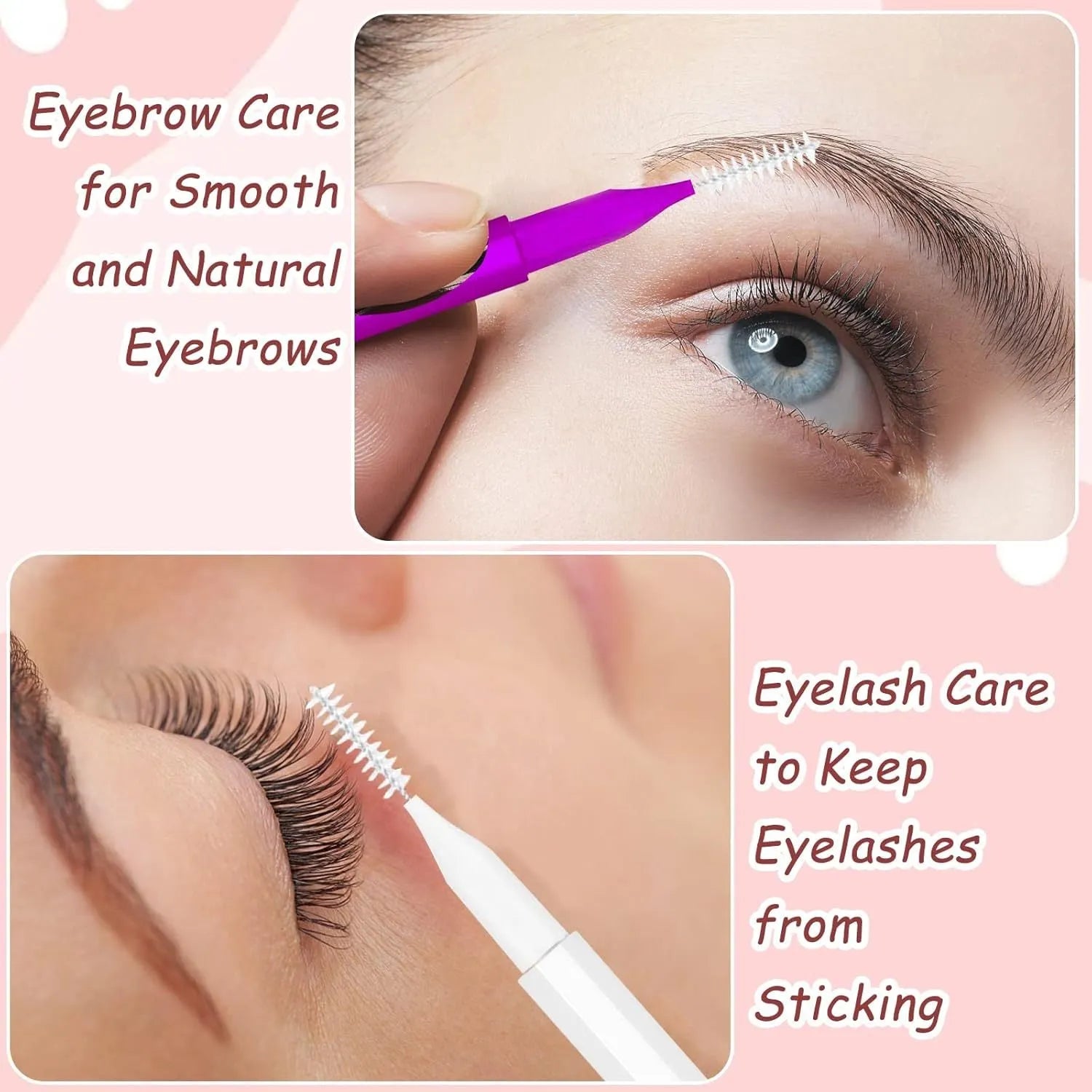 Set of micro eyebrow and lash brushes with caps in five colours including black blue purple red white