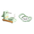 Hand-cranked peeler machine with suction base and fruit return button in light green, ABS plastic and metal