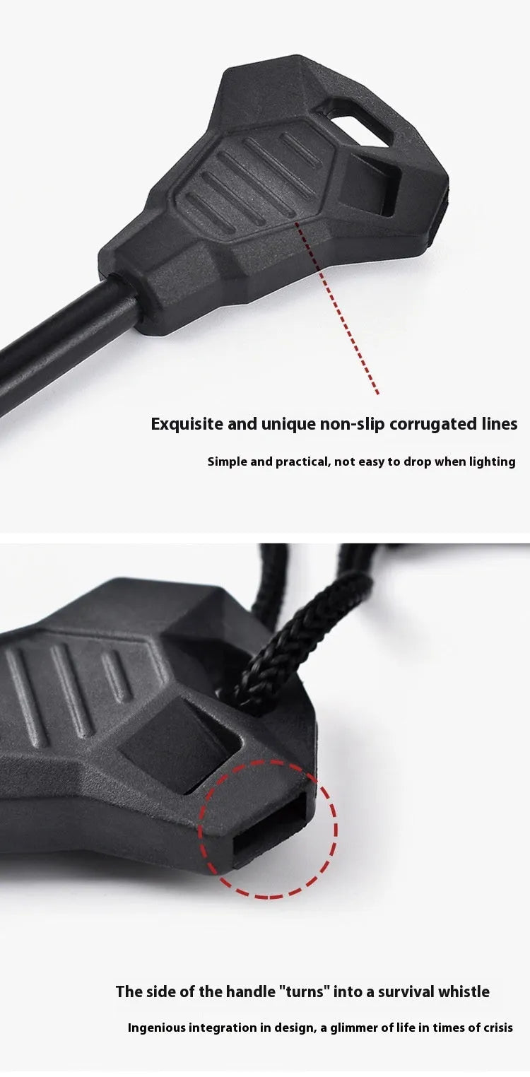 Black outdoor multifunctional flint with stainless steel scraper and magnesium rod 13cm length