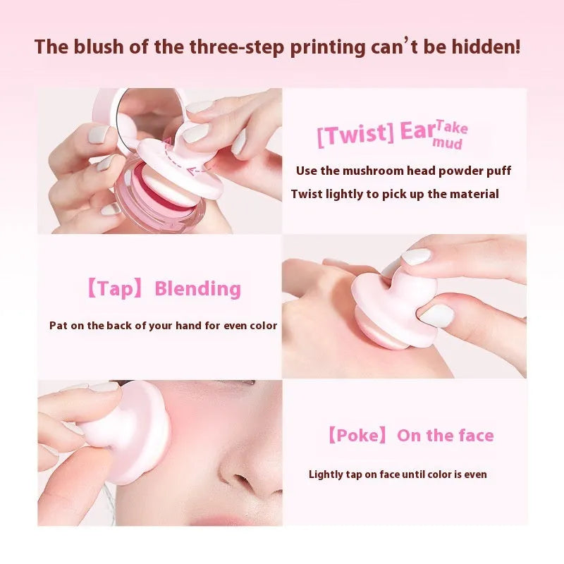 Can powder blusher mud compact in a nude shade with shimmer effect