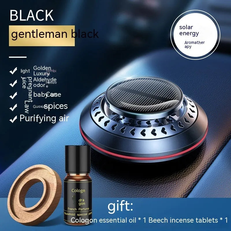 Solar-powered aluminium alloy car air freshener with essential oil and fragrance slices for odour removal