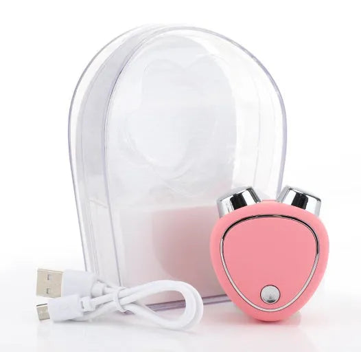 Micro current beauty instrument roller massager in pink for facial care with ABS build