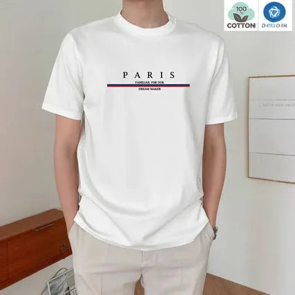 Men's heavy cotton short-sleeved T-shirt with letter printing in loose casual fit
