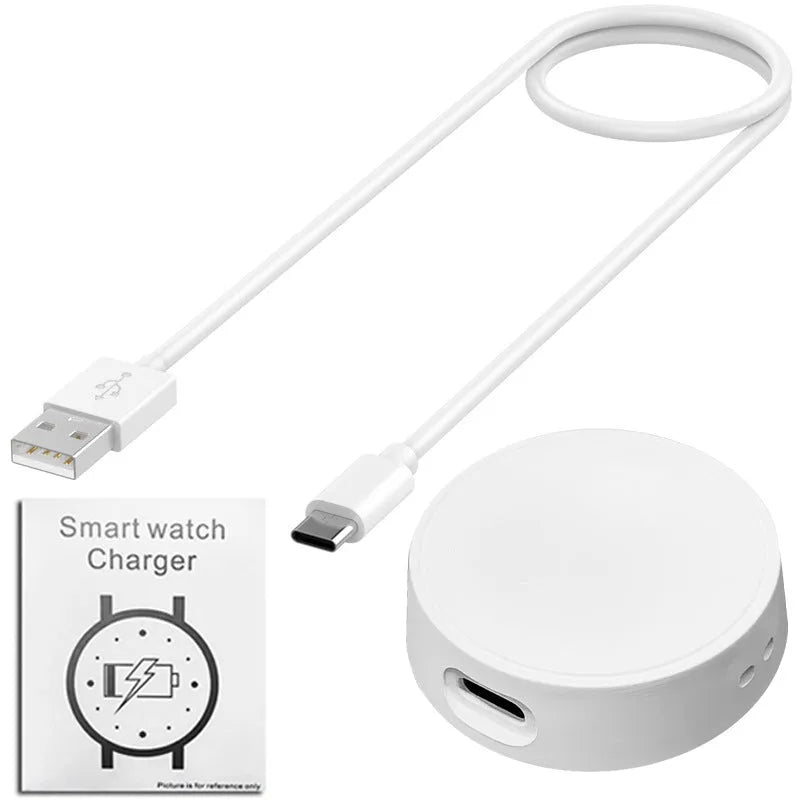 White PVC wireless charger base for Watch 6 and 5 Pro smartwatch charging dock.