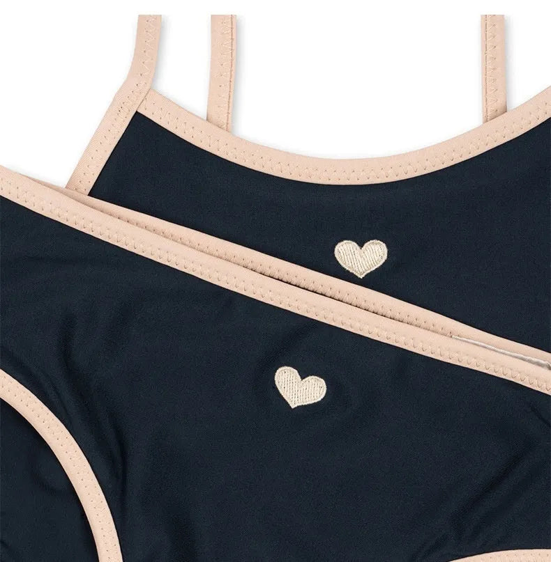 Dark blue baby girls' split swimsuit with high elasticity for swimming ages 1-6 years