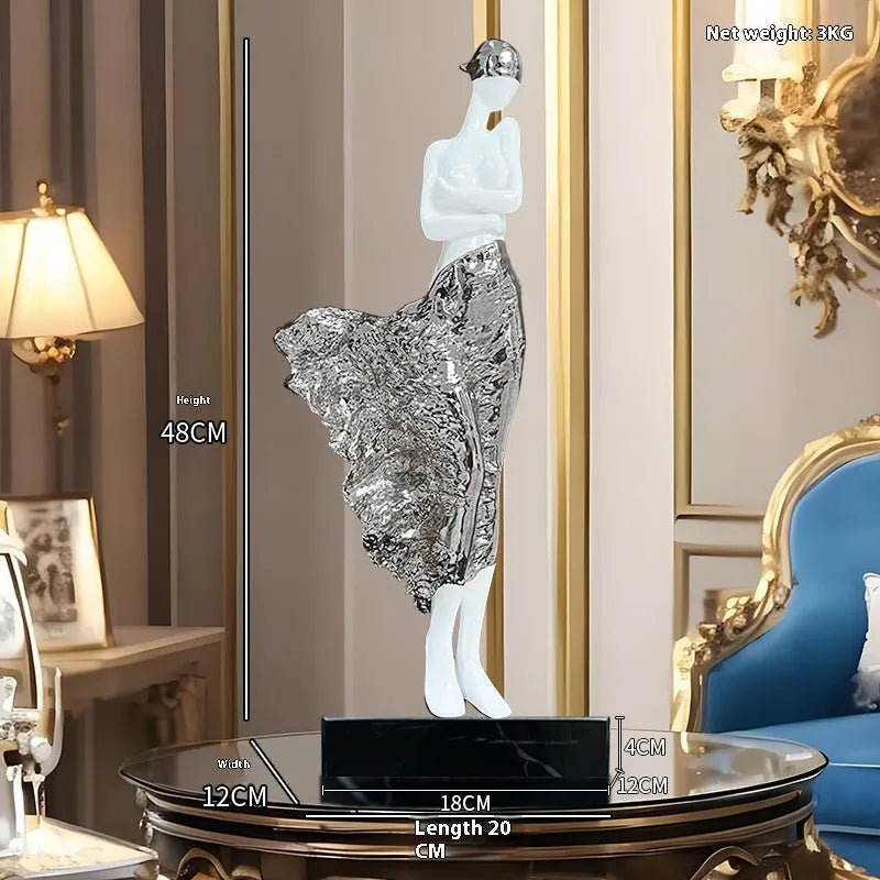 48cm modern sculptured character ornament in rose gold or silver colour on display surface