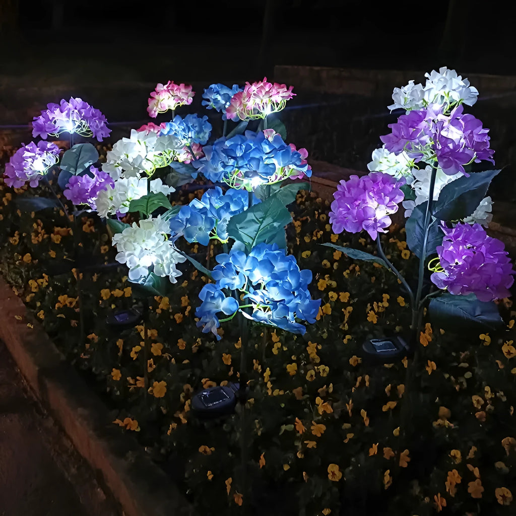 Outdoor LED simulation festive lantern flower shape raw silk PVC stainless steel 810mm IP44 3 head hydrangea