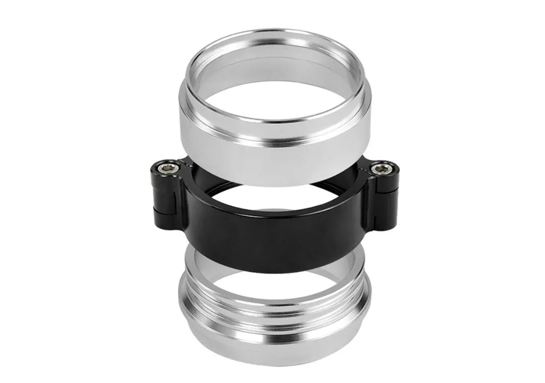 Aluminium fixed movement exhaust clamp in black, blue, or red for 2-inch to 4-inch downspouts.