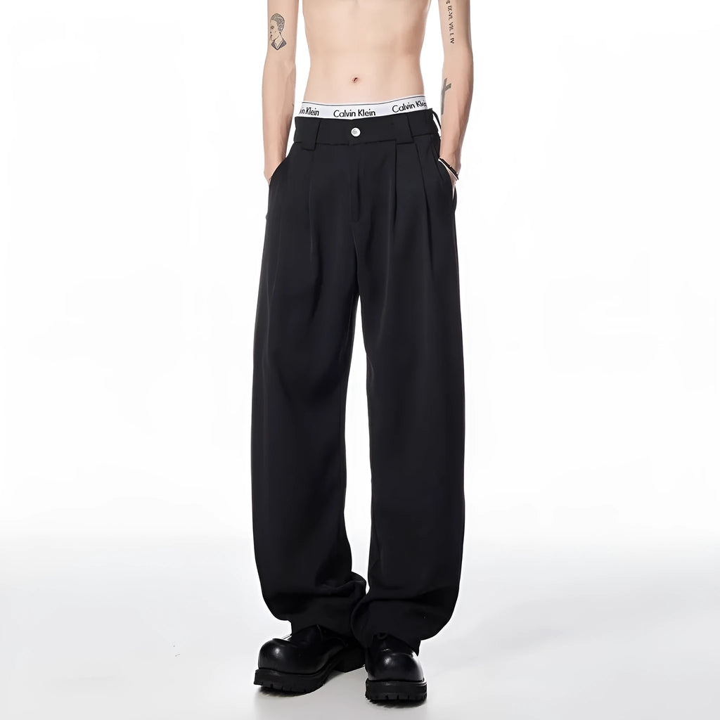 Men's solid colour ice silk leggings in black with micro elastic polyester fabric