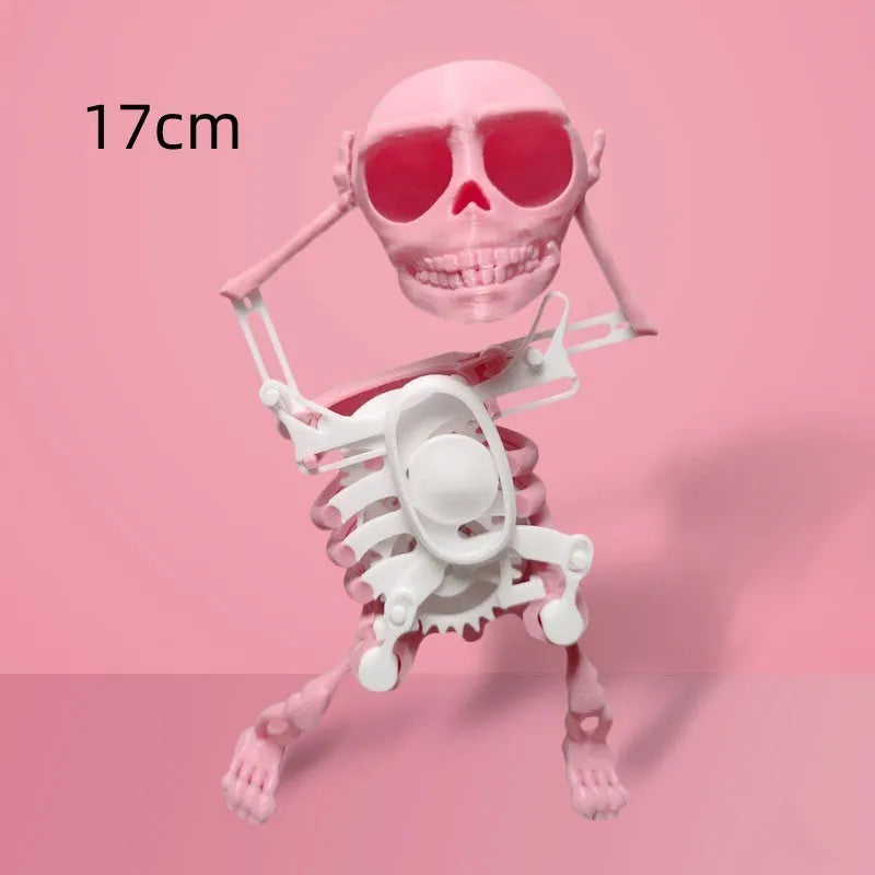 3D mini skull gravity toy dancing skeleton in pink and white colour 17cm height