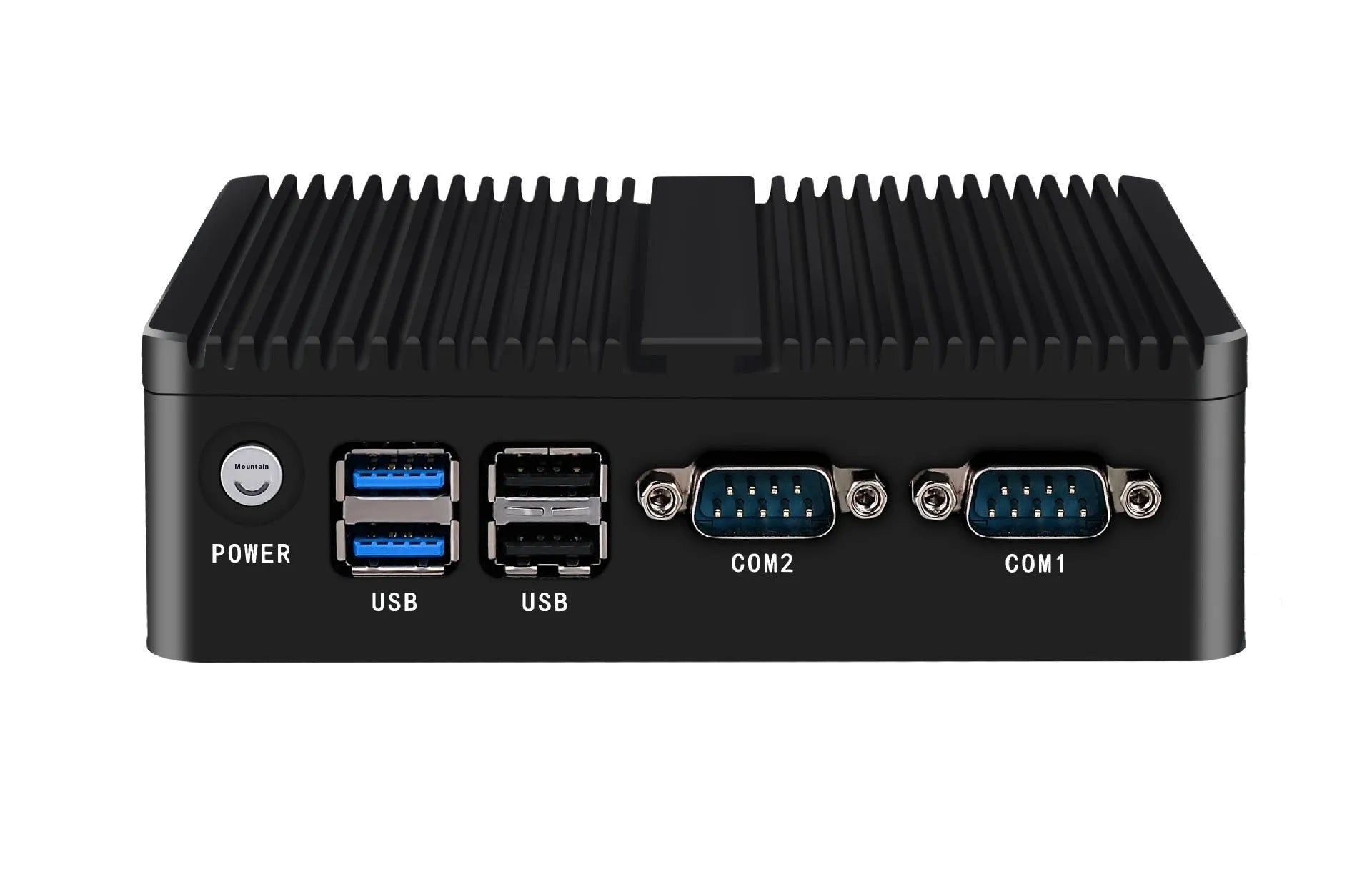 Industrial fanless mini-host computer measuring 13.6cm with dual network ports