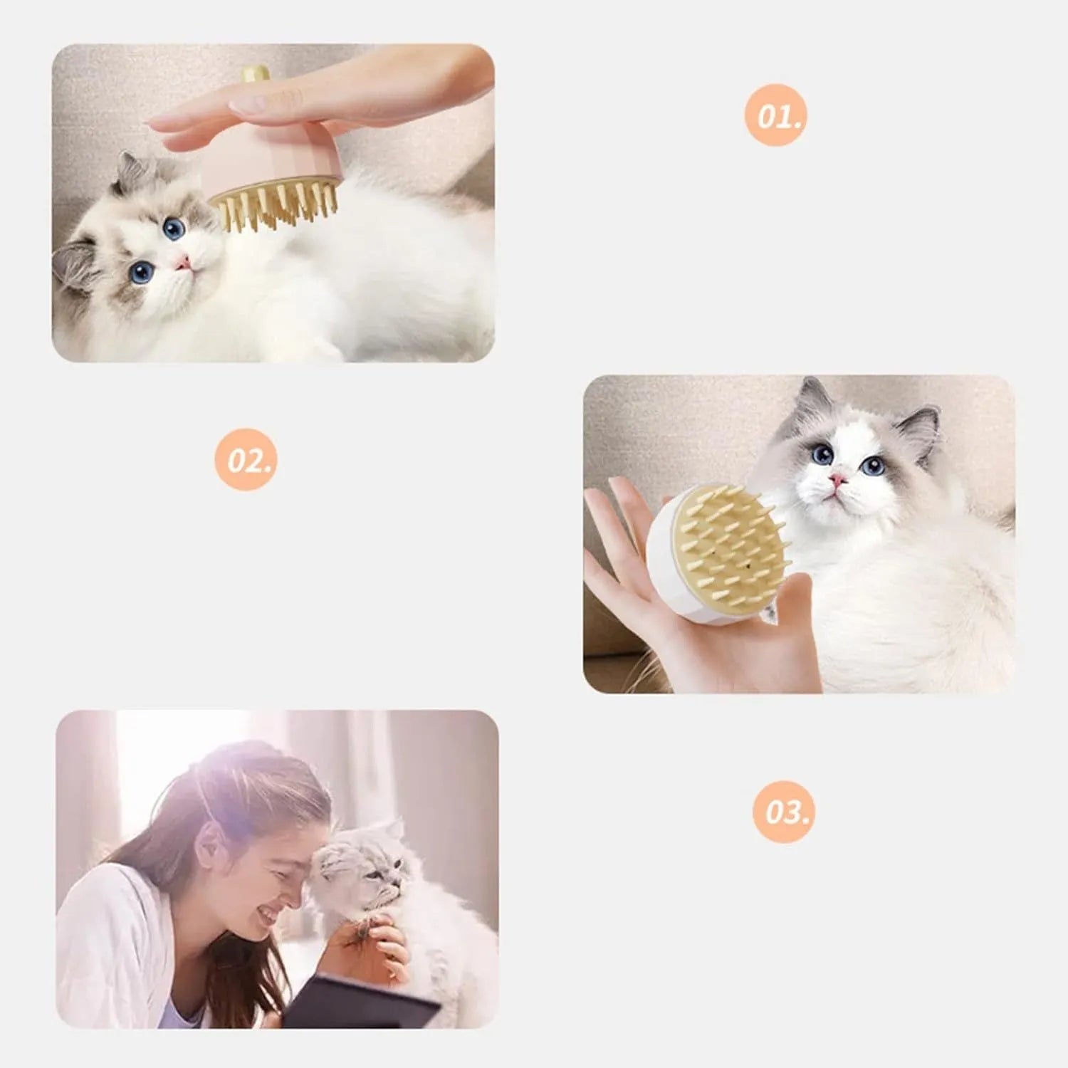 Green pink or white plastic pet bath massage brush with drainage holes and massage nodules, 95mm size.