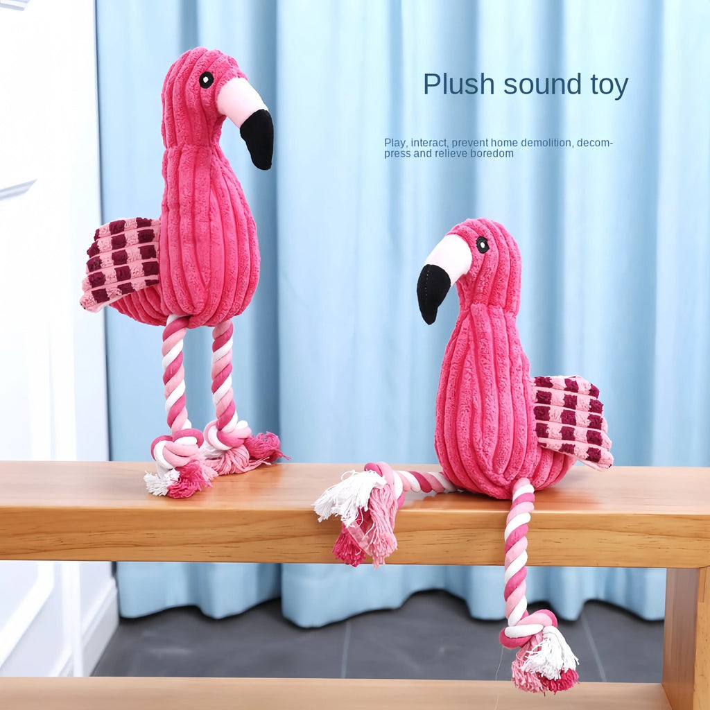 Pink corduroy animal-shaped squeaky dog toy for small and large breeds