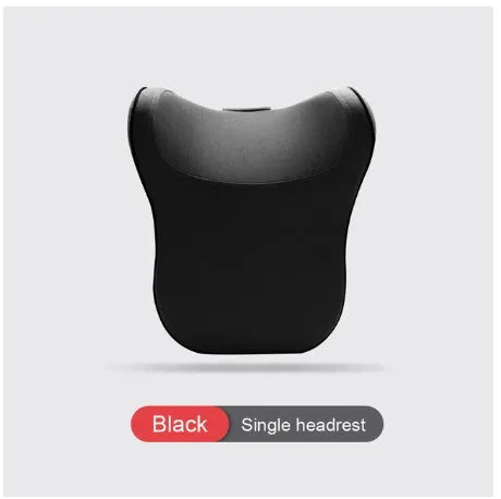 Car headrest and lumbar support cushion set in gray on a car seat