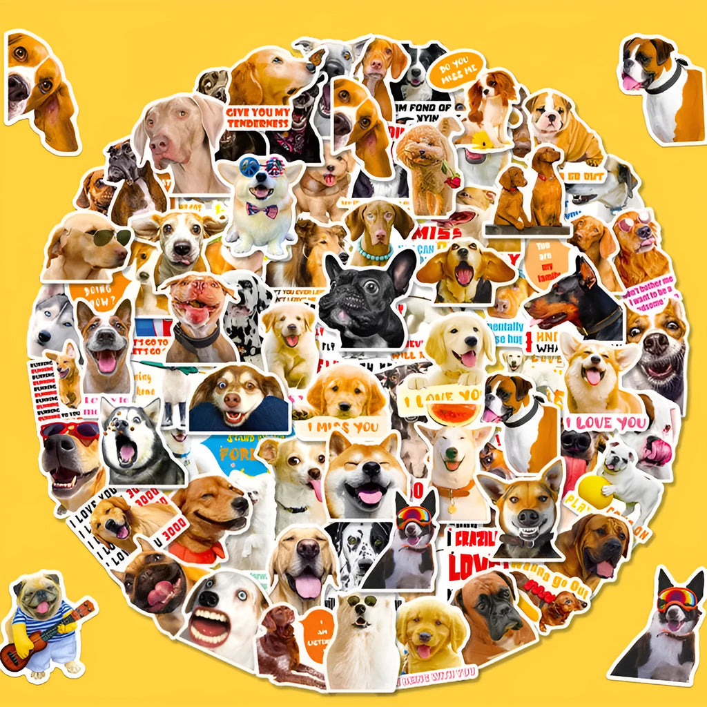 Pack of 100 Nordic style realistic dog facial expression stickers on sheets