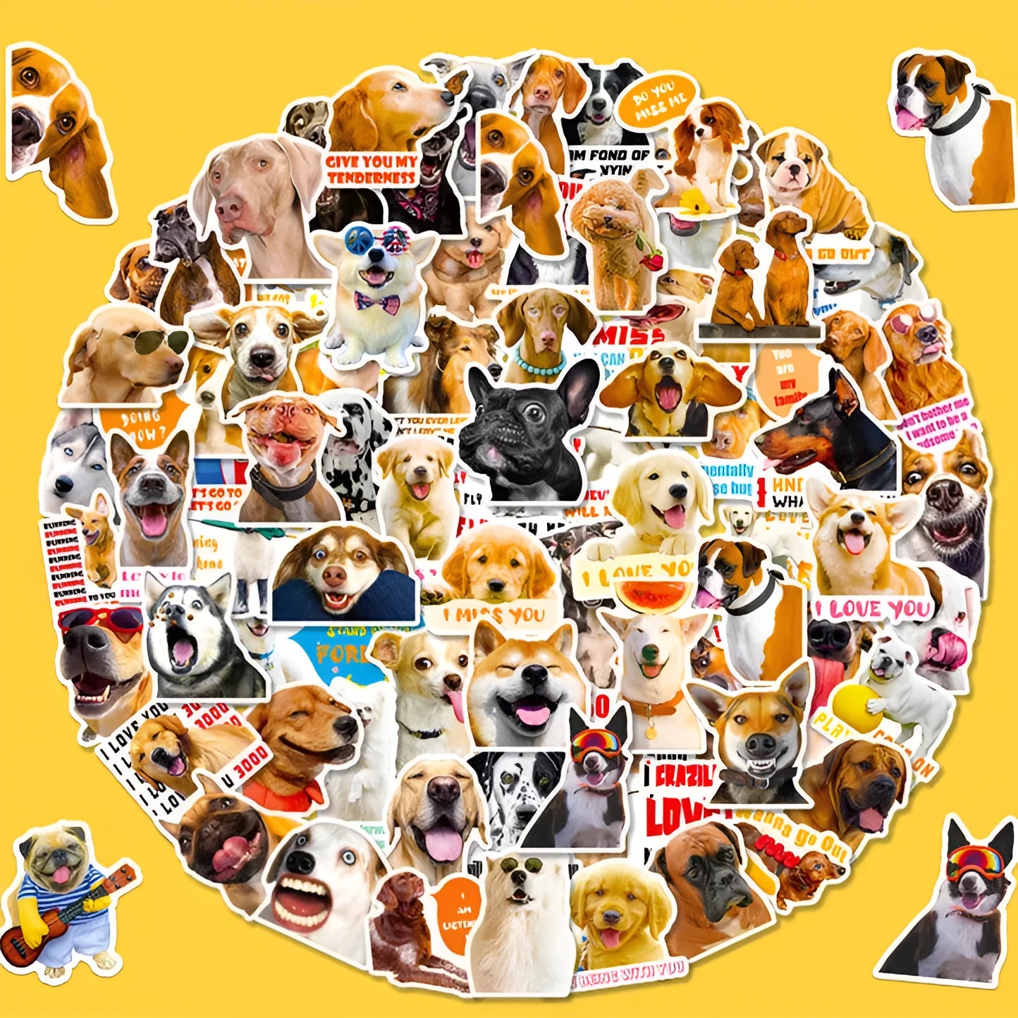Pack of 100 Nordic style realistic dog facial expression stickers on sheets