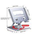Folding tablet stand with 360-degree rotation in transparent plastic showing portrait orientation