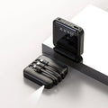 Black and red Mirror three-wire power bank with attached USB cable, showing compact size.