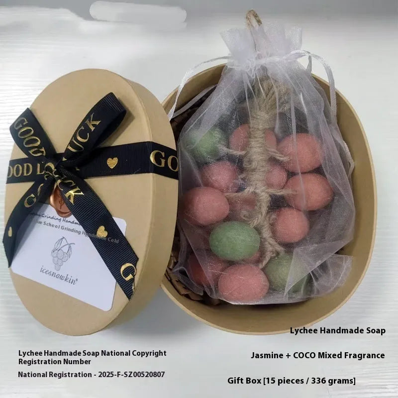 Handmade grape and litchi cleansing soap bars in 120g size with different packaging options