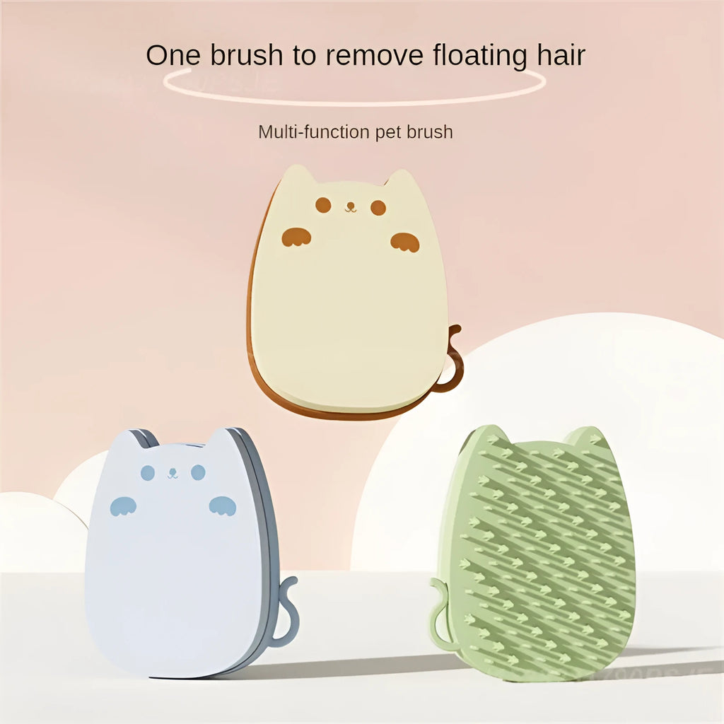 Blue silicone pet grooming brush with dual-texture bristles on a white background.