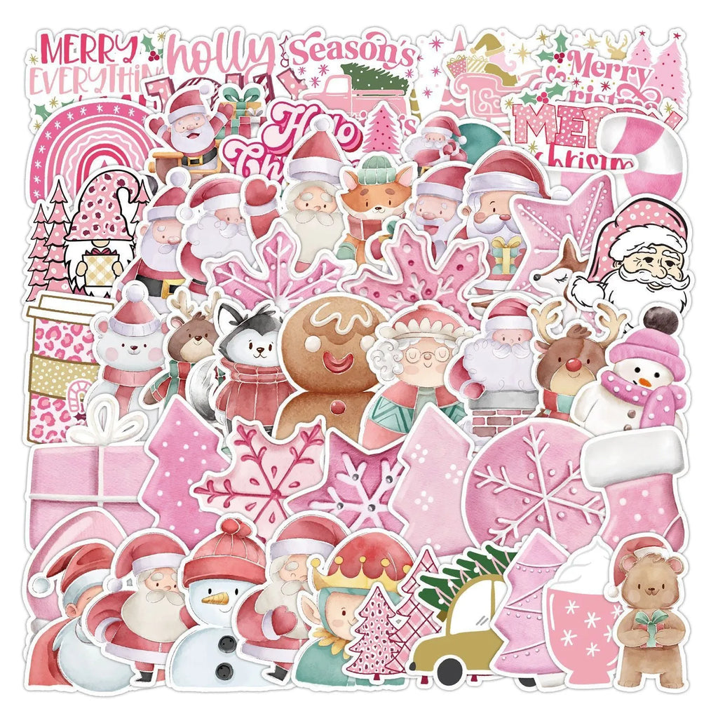 Pack of 50 colourful cute Christmas decoration stickers for cars, phones, and laptops.