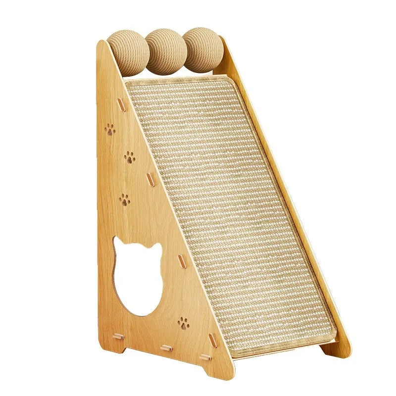 Composite board sisal cat scratch board, vertical wall mounted, upgrade thick triangle with 3 hemp rope teasing balls