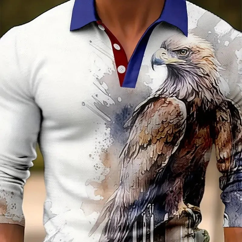 Design Button Long Sleeve Retro Loose Top for men in polyester blend, loose fit pullover