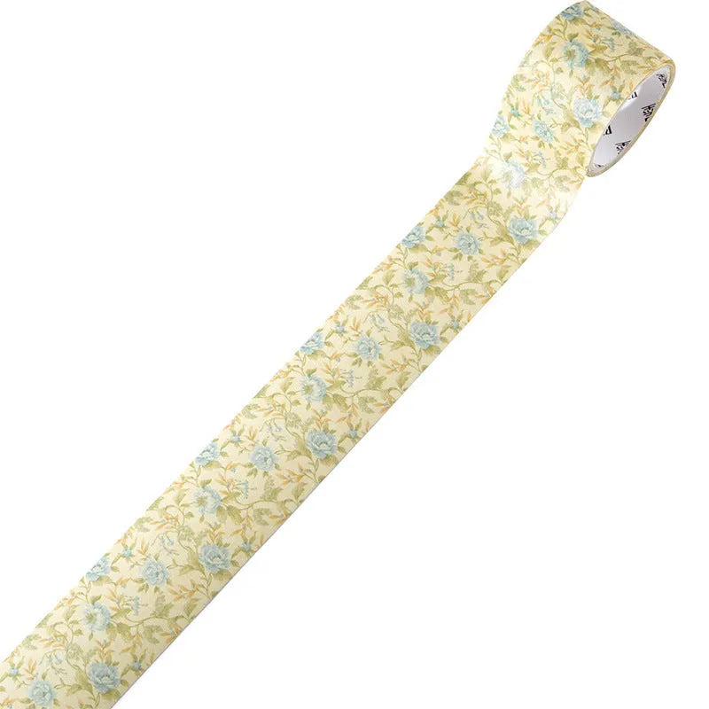 Japanese washi paper decorative adhesive tape roll with vintage floral watercolour design, showing 2 metre length and width options