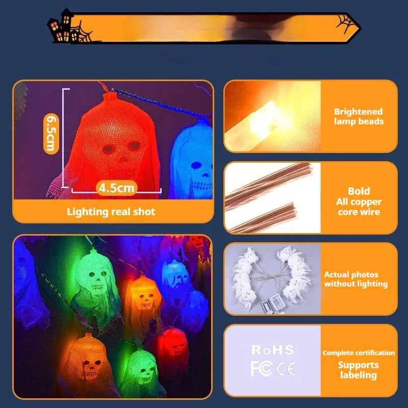 Halloween coloured LED string lights for indoor wall decoration with battery box