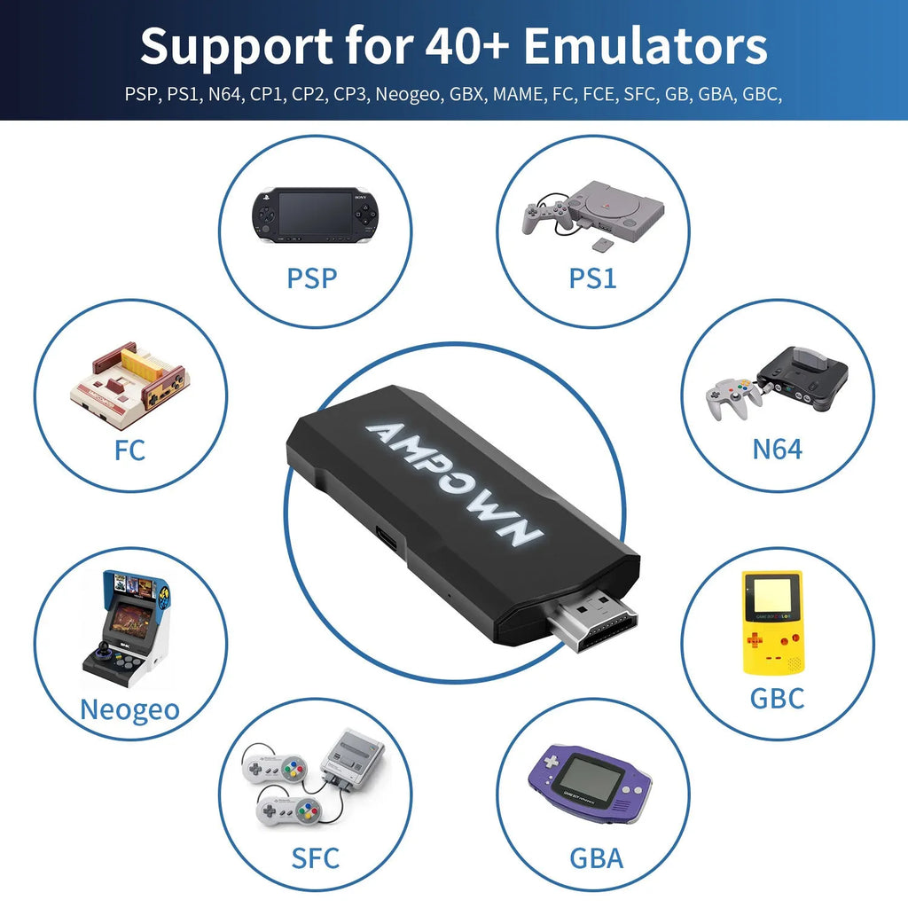 HD Home TV Game Console in e-sports style with wireless handle on a black surface