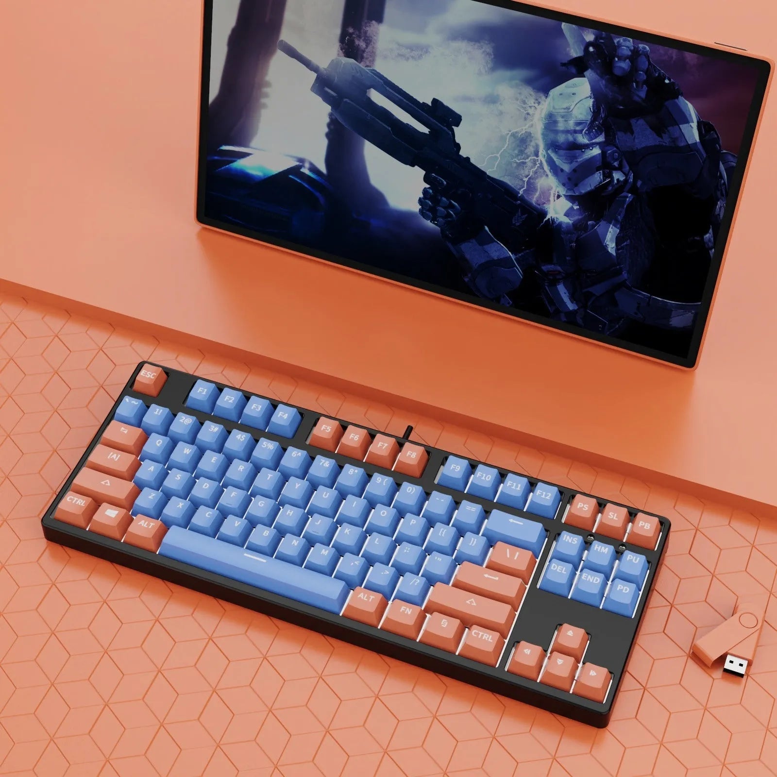 87-key mechanical gaming keyboard with dual-colour backlighting and metal chassis