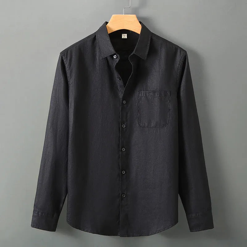 Linen long sleeve shirt in Chinese cardigan style with loose fit for sun protection