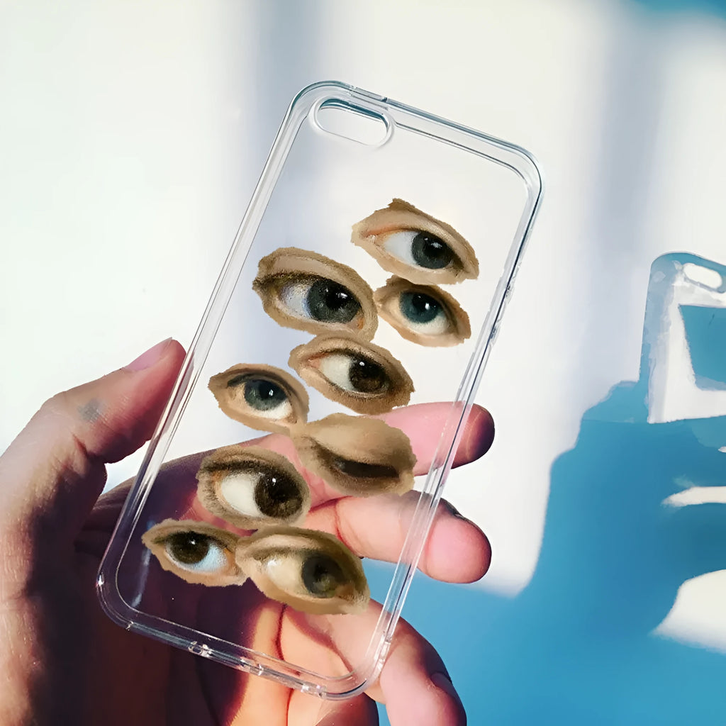 Hand drawn eye soft silicone phone case with non-slip grip for iPhone models
