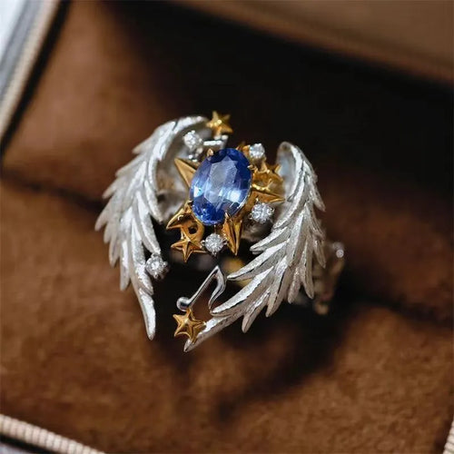 Angel Wings adjustable open mouth alloy ring with geometric design and oiling treatment finish