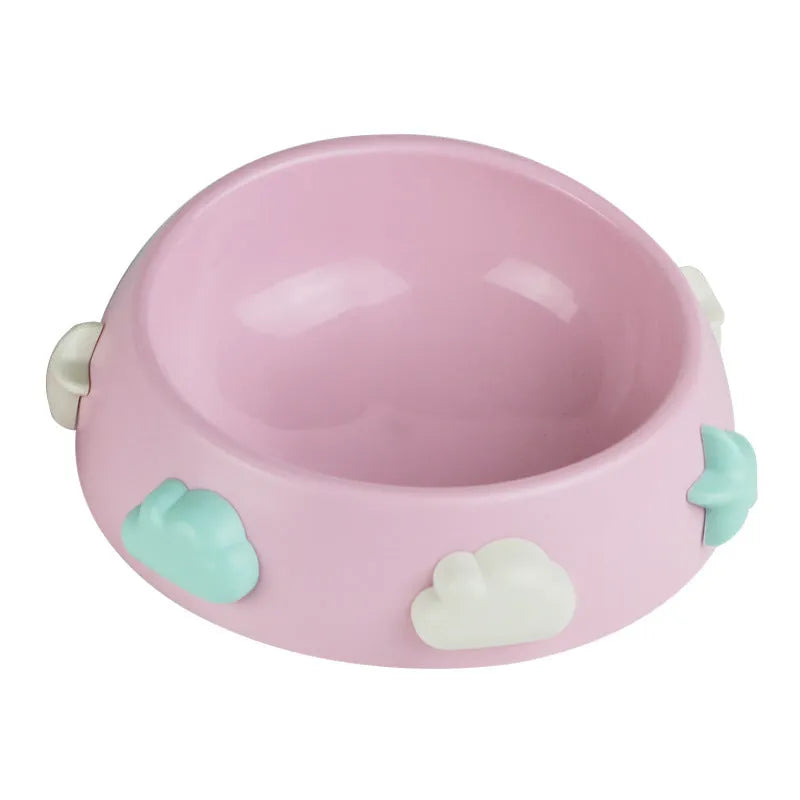 Anti-skid plastic dog bowl in trumpet size blue sky and white clouds colour