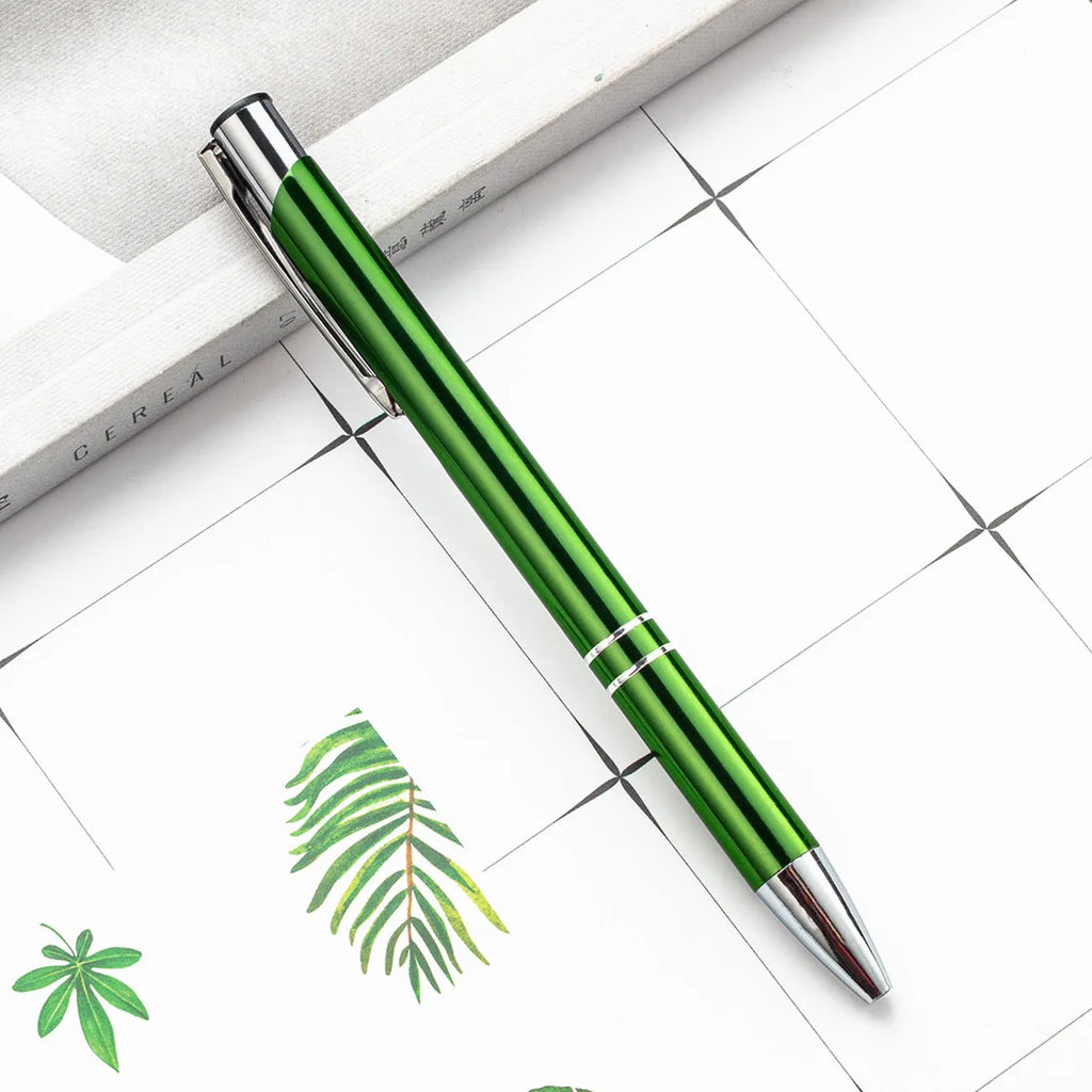 Metal ballpoint pen push action aluminium rod 13.8 x 1.0 cm bullet nib 1.0 mm black ink