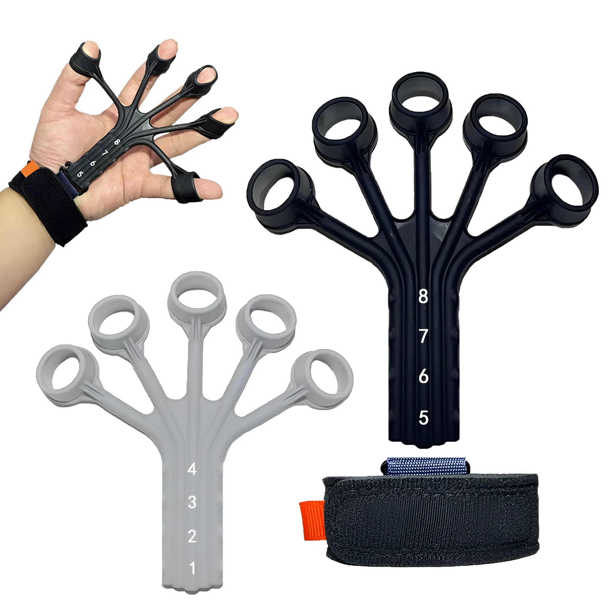 Silicone finger flexion and extension rehabilitation trainer with tension rope and adjustable belt