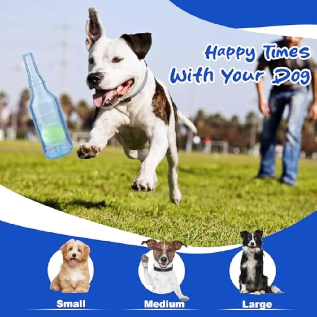 Blue water bottle shaped dog chew toy with squeaker for aggressive chewers