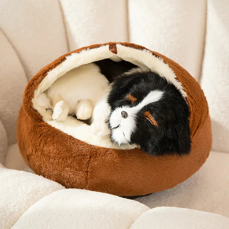 Universal kennel semi-closed sleeping cat nest dog house plush fabric in coffee colour 40cm size