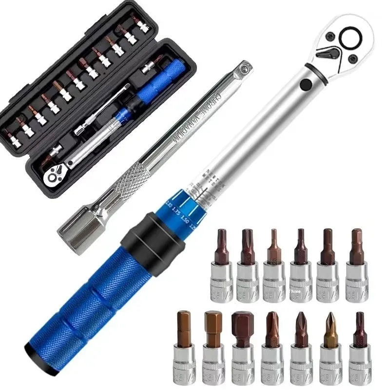 15-piece preset adjustable torque wrench set with 1/4-inch ratchet head for bicycle repair, 2-24 Nm range