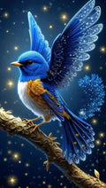 DIY diamond painting kit showing Blue Bird design on 60x100cm canvas with acrylic elements