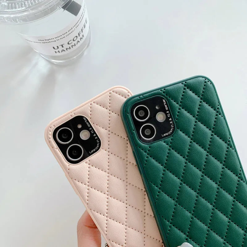 Diamond plaid imitation leather phone case for iPhone in white colour