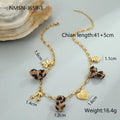 Leopard and love heart flowers pendant necklace on a stainless steel chain with gold electroplating.