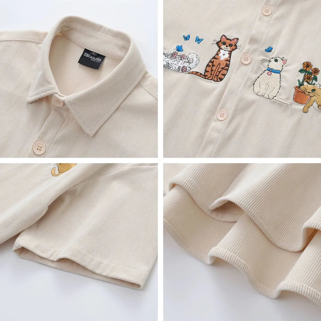 Fashion brand loose couple cardigan in apricot with cartoon embroidery, polyester fibre, Asian sizing M L XL