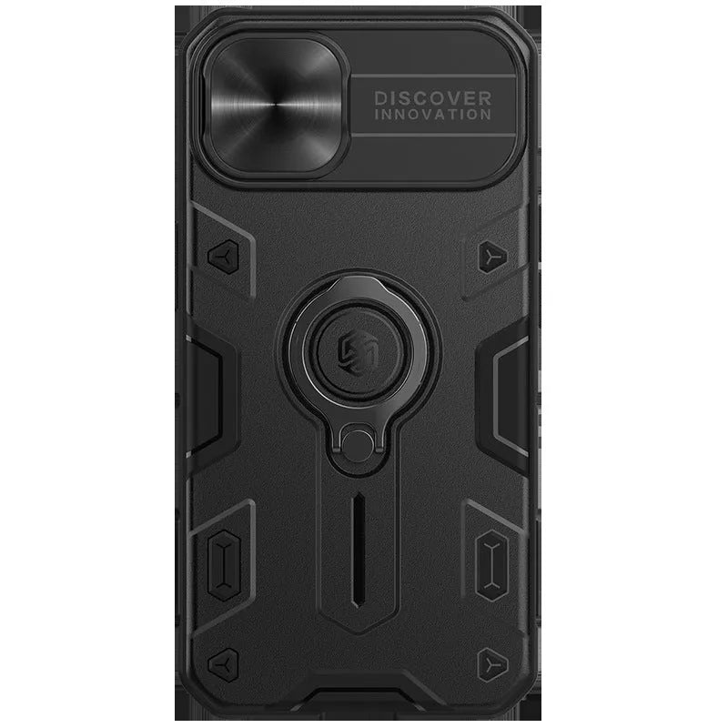 Black Rhinoceros sliding cover ring bracket protective case for Apple iPhone 13 in black colour