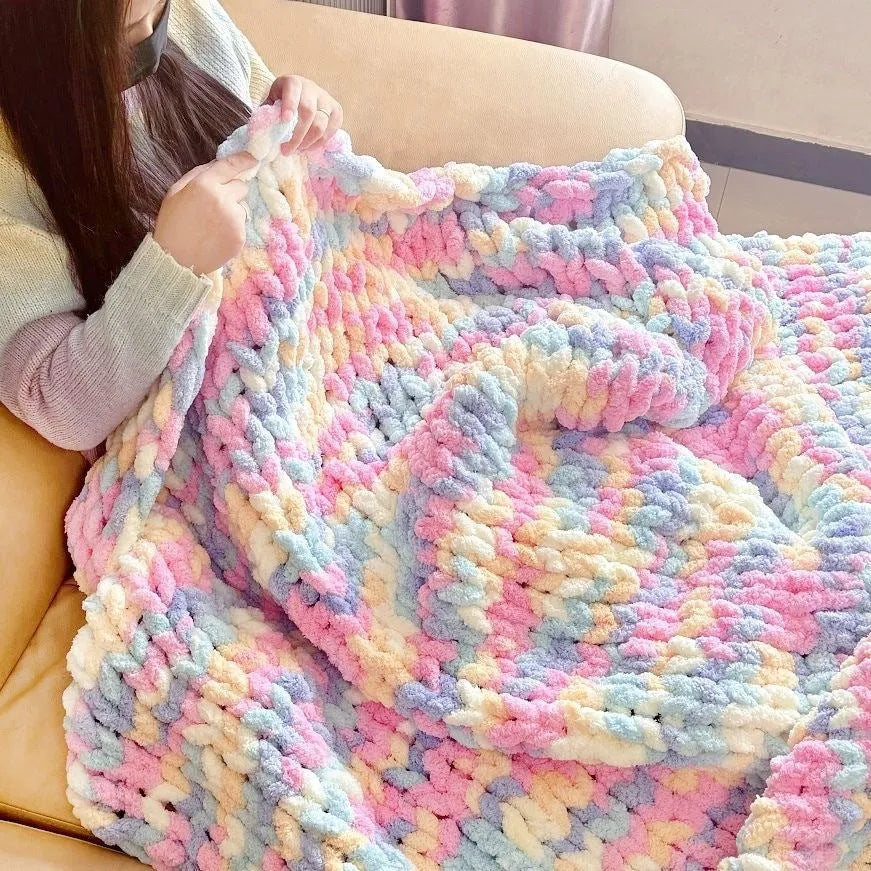 Coarse yarn chenille knitted braided gravity blanket in modern simplicity style, showing textured velvet surface.