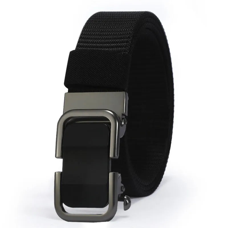 Men's toothless nylon canvas belt with alloy buckle shown in army green colour